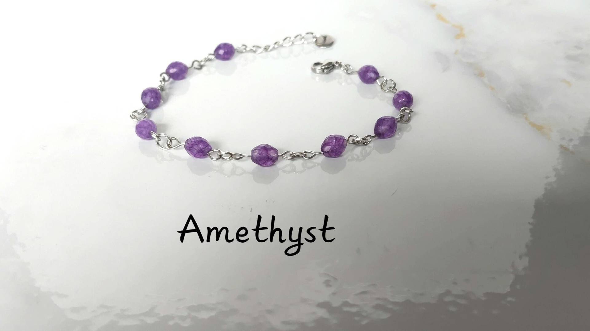Amethyst Zartes Edelstahl Armband/Facettiert Naturstein Heilstein Geburtsstein Edelstein Amethyst Zartes Edelstahl Armband/Facettiert Naturstein Heilstein Geburtsstein Edelstein von MeGiGems