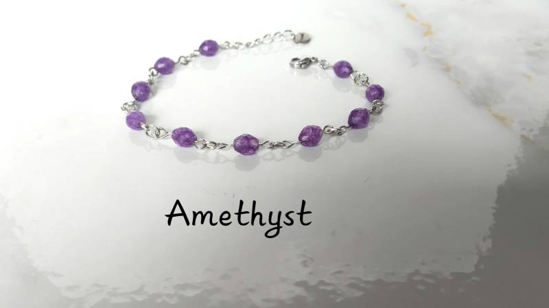 Amethyst Zartes Edelstahl Armband/Facettiert Naturstein Heilstein Geburtsstein Edelstein Amethyst Zartes Edelstahl Armband/Facettiert Naturstein Heilstein Geburtsstein Edelstein von MeGiGems
