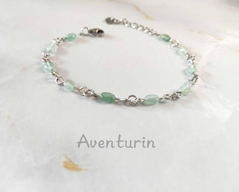 Aventurin Zartes Edelstahl Armband/Oval Edelstein Heilstein Geburtsstein von MeGiGems