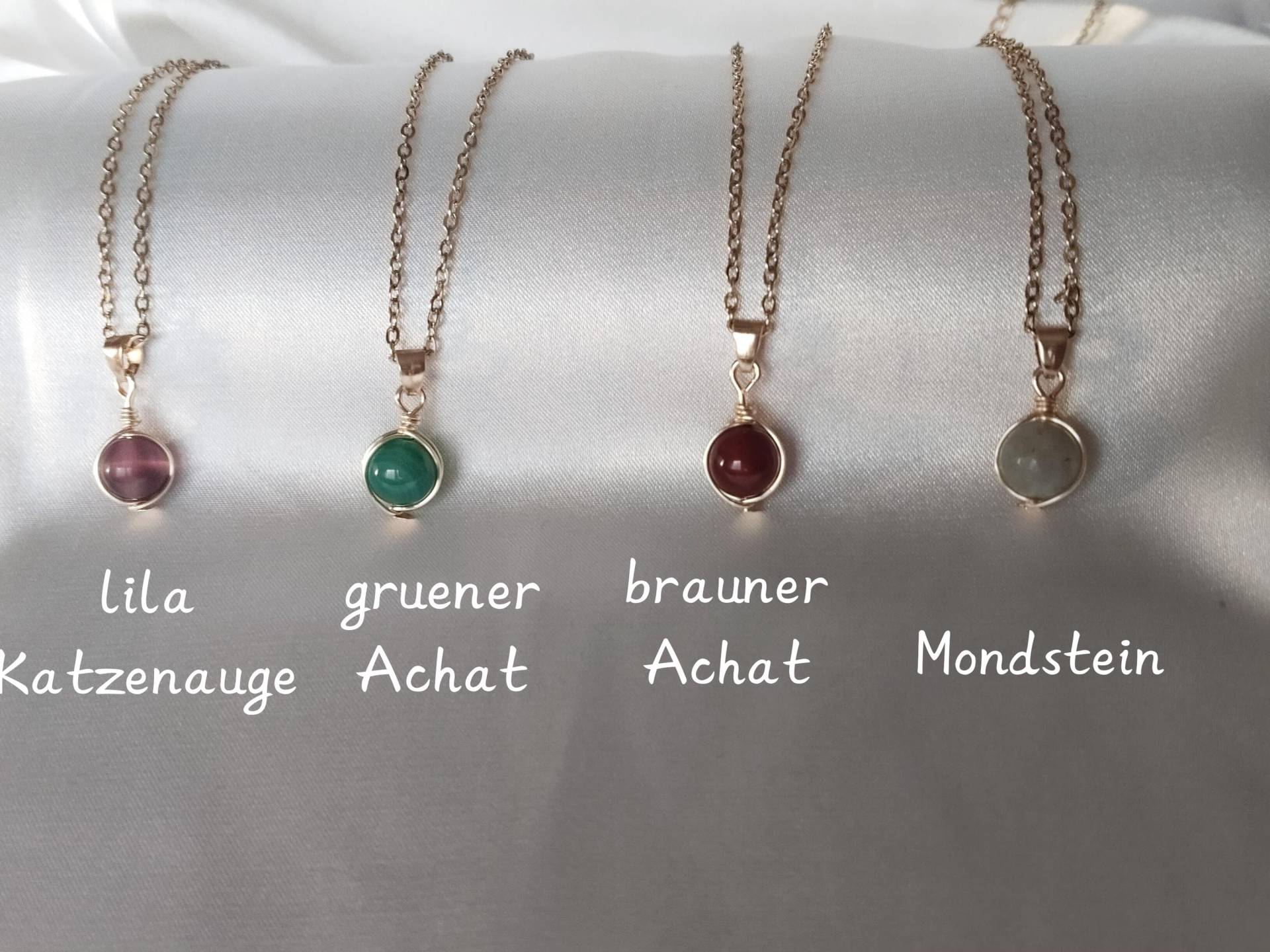 Edelstein Anhänger, Kette Aus Edelstahl Vergoldet/Katzenauge Grüner Achat Brauner Achat/ Mondstein Heilstein Geburtsstein Kristal Edelstein Anhänger, Kette Aus Edelstahl Vergoldet/Katzenauge Grüner Achat Brauner Achat/ Mondstein Heilstein Geburtsstein Kristal von MeGiGems