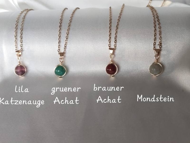 Edelstein Anhänger, Kette Aus Edelstahl Vergoldet/Katzenauge Grüner Achat Brauner Achat/ Mondstein Heilstein Geburtsstein Kristal Edelstein Anhänger, Kette Aus Edelstahl Vergoldet/Katzenauge Grüner Achat Brauner Achat/ Mondstein Heilstein Geburtsstein Kristal von MeGiGems