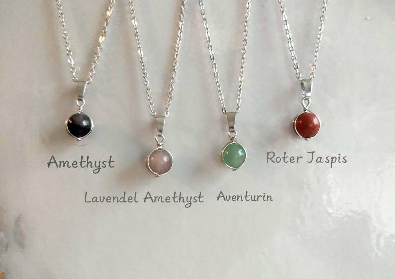 Edelstein Anhänger Mit Kette/Edelstahl Amethyst Lavendel Aventurin Roter Jaspis Heilstein Geburtsstein von MeGiGems