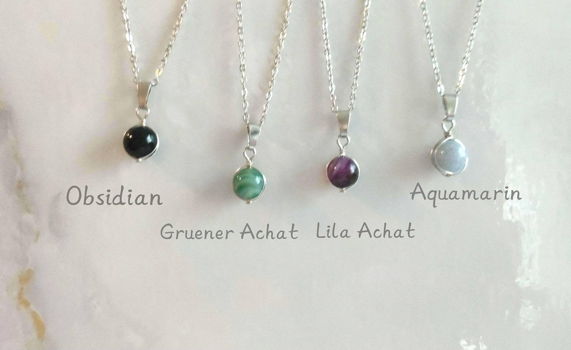 Edelstein Anhänger Mit Kette Aus Edelstahl/Obsidian Lila Achat Grüner Aquamarin Heilstein Geburtsstein Edelstein Anhänger Mit Kette Aus Edelstahl/Obsidian Lila Achat Grüner Aquamarin Heilstein Geburtsstein von MeGiGems
