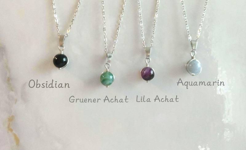 Edelstein Anhänger Mit Kette Aus Edelstahl/Obsidian Lila Achat Grüner Aquamarin Heilstein Geburtsstein Edelstein Anhänger Mit Kette Aus Edelstahl/Obsidian Lila Achat Grüner Aquamarin Heilstein Geburtsstein von MeGiGems