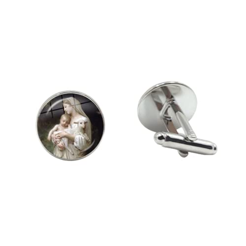 Jungfrau Maria und Jesus Herren Hochzeit Manschettenknöpfe Bräutigam Anzug Manschettenknöpfe Knopf Christliche Manschettenknöpfe, 42, Messing, Konglomerat von MeLbiz