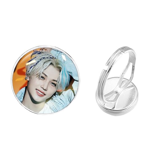 Kpop Stray Kinderring für Männer Frauen Fans Freunde Geschenk Glas Cabochon verstellbare Ringe Mode, Glas von MeLbiz