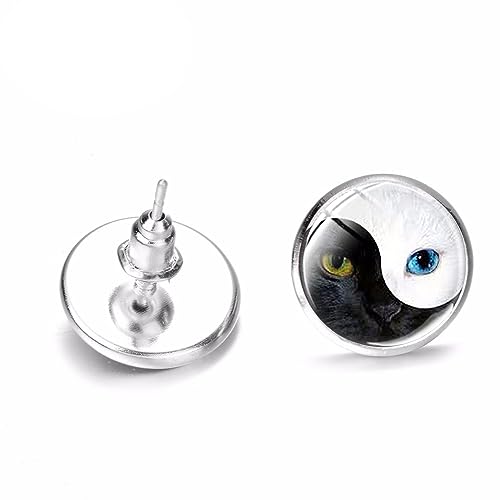 Ohrringe Schwarz Weiß Yin und Yang Tai Chi Kunst Foto Transparente Glaskuppel Kleine Ohrstecker Geschenk von MeLbiz