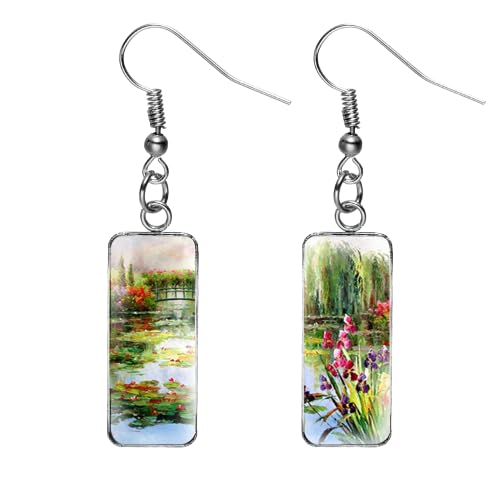 Retro Monet Wasserlilie Ölgemälde baumeln Ohrringe handgefertigt Kunst Bild Glas Cabochon Rechteck Fischhaken Ohrringe, Glas von MeLbiz