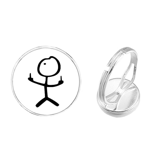 Stickman Ring Herren Damen Mittelfinger Figur Lustig Punk Glas Cabochon Verstellbare Ringe Party, 25 mm, Leder von MeLbiz