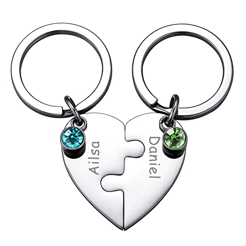 MeMeDIY 2 Stück Mutter Schwester personalisierte Herz Puzzle Keychain Customized für Freundin Liebhaber Edelstahl Schmuck Set Silber Birthstone von MeMeDIY