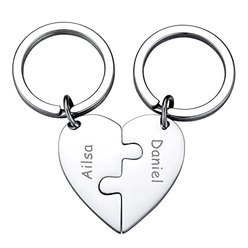 MeMeDIY 2 Stück Mutter Schwester personalisierte Herz Puzzle Keychain Customized für Freundin Liebhaber Edelstahl Schmuck Set Silber von MeMeDIY