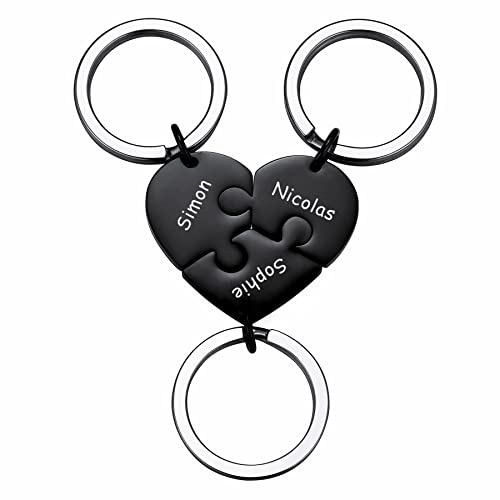 MeMeDIY 3 Stück Mutter Schwester personalisierte Herz Puzzle Keychain Customized für Freundin Liebhaber Edelstahl Schmuck Set Schwarz von MeMeDIY