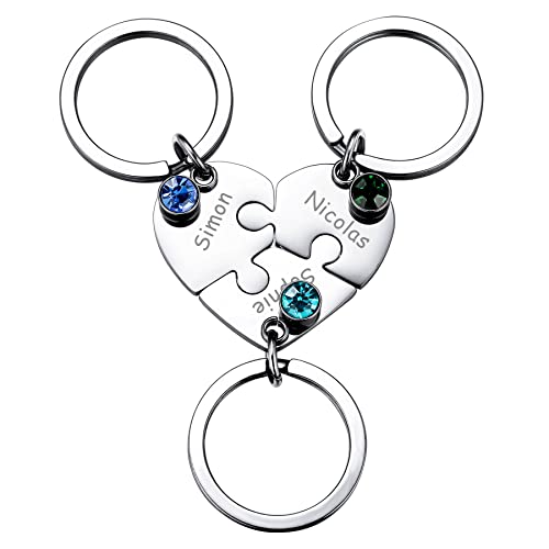 MeMeDIY 3 Stück Mutter Schwester personalisierte Herz Puzzle Keychain Customized für Freundin Liebhaber Edelstahl Schmuck Set Silber Birthstone von MeMeDIY