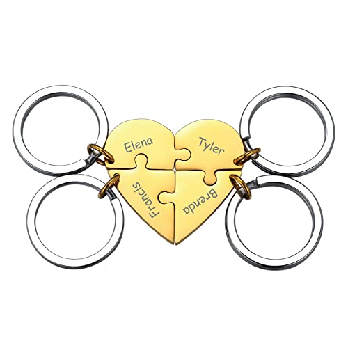 MeMeDIY 4 Stück Mutter Schwester personalisierte Herz Puzzle Keychain Customized für Freundin Liebhaber Edelstahl Schmuck Set Gold von MeMeDIY