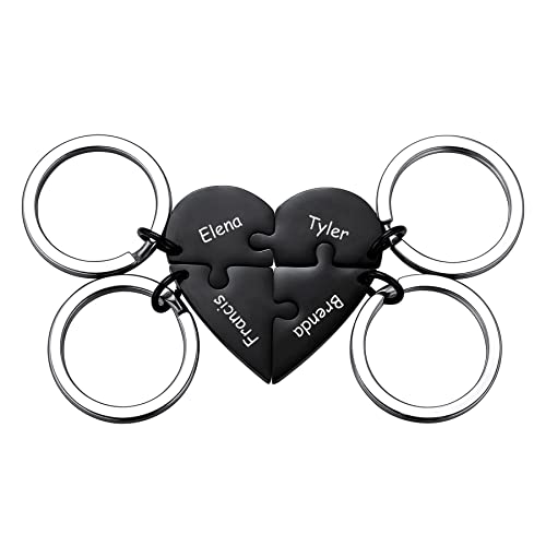 MeMeDIY 4 Stück Mutter Schwester personalisierte Herz Puzzle Keychain Customized für Freundin Liebhaber Edelstahl Schmuck Set Schwarz von MeMeDIY