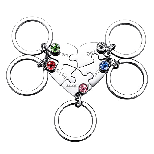 MeMeDIY 5 Stück Mutter Schwester personalisierte Herz Puzzle Keychain Customized für Freundin Liebhaber Edelstahl Schmuck Set Silber Birthstone von MeMeDIY