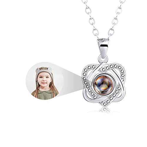 MeMeDIY 925 Sterling Silber Halskette Projektion Personalisierter Farbfoto Anhänger Multi Herzförmiger Anhänger Geburtstag Schmuck Geschenke für Sie Frauen Mutter Freundin von MeMeDIY