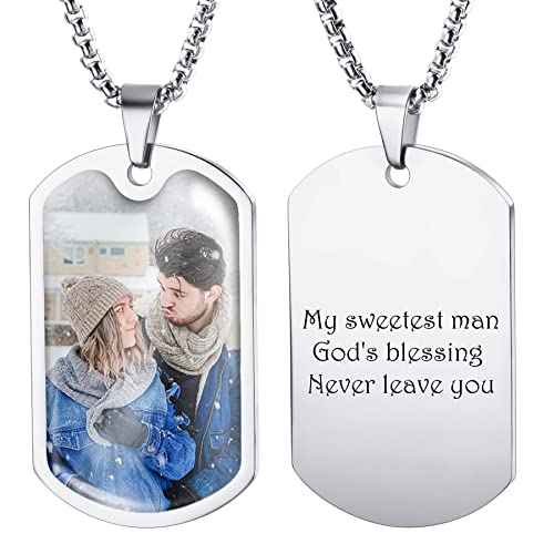 MeMeDIY Bild Kette Personalisiertes Foto mit Speziell Design Dogtag Hänger für Männer Frau Sie Ihn Farbe Silber-BR von MeMeDIY