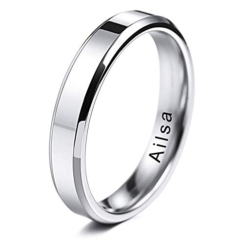 MeMeDIY Herren Trauringe Für Frauen Jungen Mädchen Wasserdicht Edelstahl Versprechen Ring, Bündeln mit Ringgröße Einsteller - Personalisiert Gravur (Silber Farben, 4.0mm Breiten, 54 Größe) von MeMeDIY