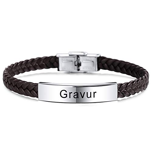 MeMeDIY Name Armband Personalisierte Armbänder Für Frauen Maßgeschneiderte Armbänder Für Jungen Männer Mädchen Edelstahl Echtes Leder Gravur Geflochtene Manschette Einstellbar (Braun Farben) von MeMeDIY