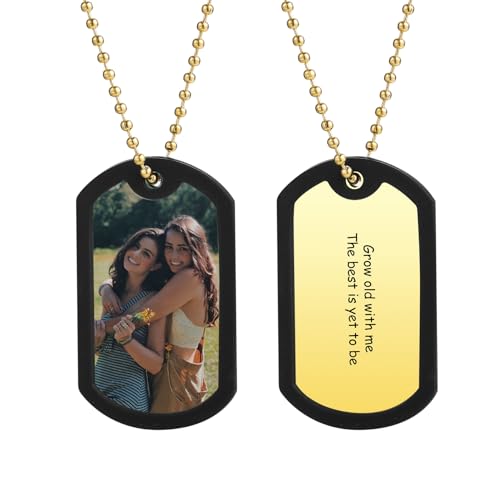 MeMeDIY Personalisiert Anhänger Halskette Foto/Text Lasergravur Edelstahl Militärischen Erkennungsmarken Kette Personalisierte Dog Tag Anhänger Geschenk für Männer Frauen -A2 von MeMeDIY