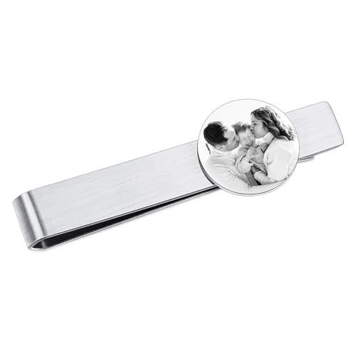 MeMeDIY Personalisiert Krawattenklammer mit Gravur Anfangsbuchstabe/Text/Foto Maßgeschneidert Edelstahl Krawattennadel Silber Krawattennadel Skinny Business Tie Clip für Männer Herren -A2 von MeMeDIY