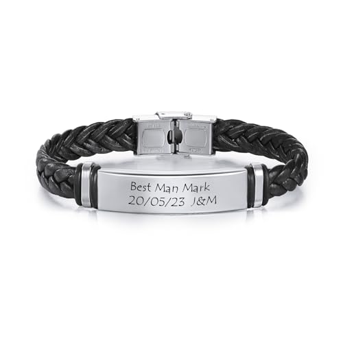 MeMeDIY Personalisiert Leder Armband für Männer Eingraviertes Inspirierendes Zitat Name Datum ID-Armband | Verstellbares Lederarmband | Geschenk für Freund/Ehemann/Vater/Sohn -Schwarz#01 von MeMeDIY