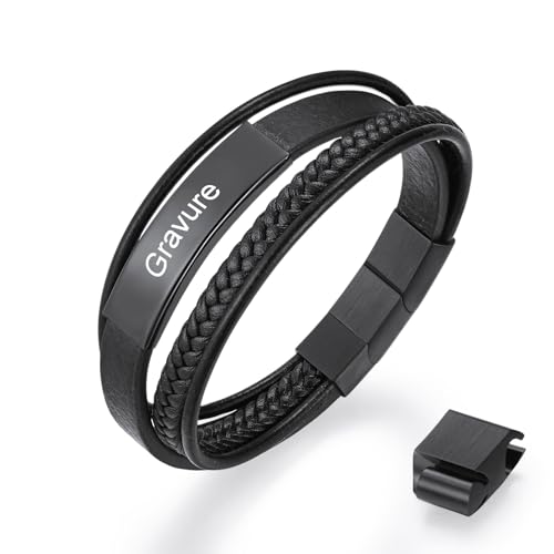 MeMeDIY Personalisiert Leder Armband für Männer Eingraviertes Inspirierendes Zitat Name Datum ID-Armband | Verstellbares Lederarmband | Geschenk für Freund/Ehemann/Vater/Sohn -Schwarz#02 von MeMeDIY