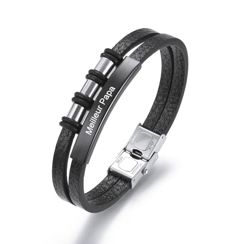 MeMeDIY Personalisiert Leder Armband für Männer Eingraviertes Inspirierendes Zitat Name Datum ID-Armband | Verstellbares Lederarmband | Geschenk für Freund/Ehemann/Vater/Sohn -Schwarz#03 von MeMeDIY