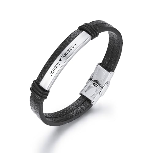 MeMeDIY Personalisiert Leder Armband für Männer Eingraviertes Inspirierendes Zitat Name Datum ID-Armband | Verstellbares Lederarmband | Geschenk für Freund/Ehemann/Vater/Sohn -Schwarz#04 von MeMeDIY