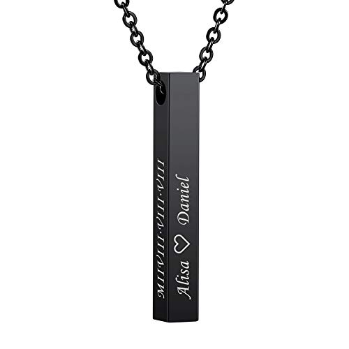 MeMeDIY Personalisierte 3D Vertikale Quader Bar Anhänger Halskette Kundenspezifische verstellbare Ketten für Frauen Mädchen Gravur Name Geschenke Edelstahl Liebhaber Schmuck (Schwarze Farbe) von MeMeDIY
