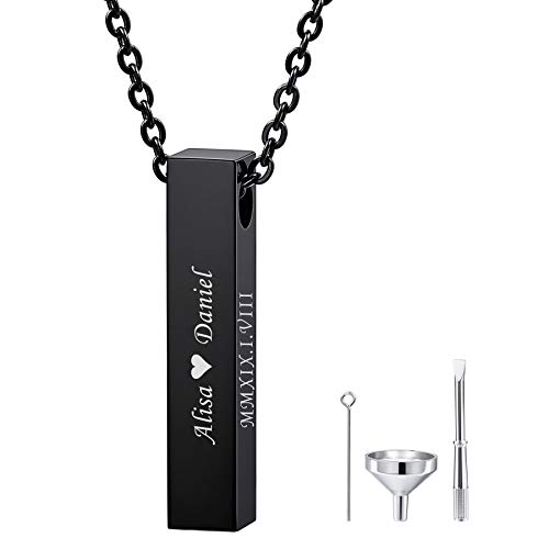 MeMeDIY Personalisierte 3D Vertikale Quader Bar Anhänger Urne Halskette Gravur Name/Datum Angepasst für Männer Frauen Jungen Mädchen Katze Edelstahl Asche Denkmal Andenken Einäscherung Trichter Kit von MeMeDIY