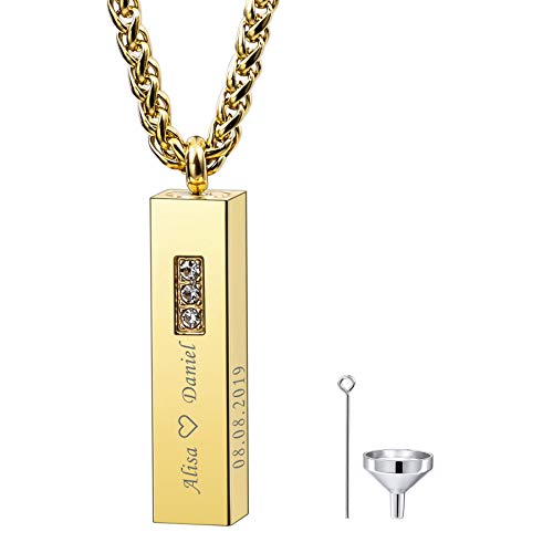 MeMeDIY Personalisierte 3D Vertikale Quader Bar Anhänger Urne Halskette Gravur Name/Datum Angepasst für Männer Frauen Mädchen Haustier Edelstahl Asche Denkmal Einäscherung Trichter Kit (Zirkonia) MeMeDIY Personalisierte 3D Vertikale Quader Bar Anhänger Urne Halskette Gravur Name/Datum Angepasst für Männer Frauen Mädchen Haustier Edelstahl Asche Denkmal Einäscherung Trichter Kit (Zirkonia) von MeMeDIY
