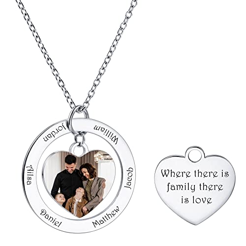 MeMeDIY Personalisierte 6 Namen & Foto Halskette mit herzförmigem oder rundem Anhänger Edelstahl Individueller Schmuck Geschenk für Familie/Freunde/Oma/Mutter (Herzfarbenbild) von MeMeDIY