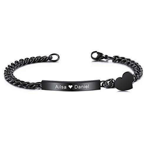 MeMeDIY Personalisierte Armband Gravur Name/Datum/ID Benutzerdefinierte Armbänder für Frauen Mädchen Männer Edelstahl Manschettenknopf Armreif mit Herz Jubiläum Beste Freunde Geschenke Schmuck von MeMeDIY