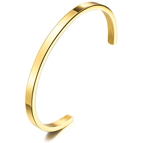 MeMeDIY Personalisierte Armband Gravur Name Identifizierung ID Angepasst für Männer Frauen Mädchen Jungen Wasserdicht Edelstahl Einstellbare Stulpearmband (4mm Breite, Gold Farbe) von MeMeDIY