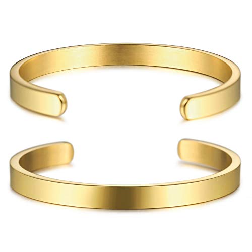 MeMeDIY Personalisierte Armband Gravur Name Identifizierung ID Angepasst für Männer Frauen Mädchen Jungen Wasserdicht Edelstahl Einstellbare Stulpearmband (6mm Breite, Gold Farbe) von MeMeDIY