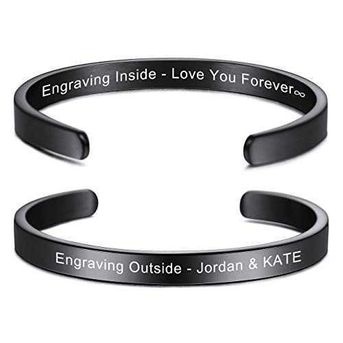 MeMeDIY Personalisierte Armband Gravur Name Identifizierung ID Angepasst für Männer Frauen Mädchen Jungen Wasserdicht Edelstahl Einstellbare Stulpearmband (6mm Breite, Schwarz Farbe) von MeMeDIY