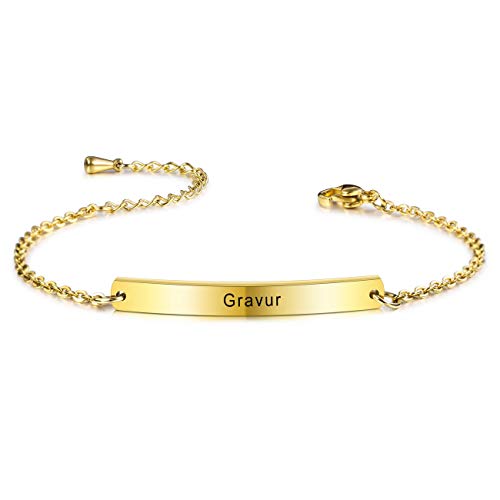 MeMeDIY Personalisierte Armband Namen Angepasst für Frauen Mädchen Edelstahl Einstellbare Knöchel Link Brautjungfer Geschenke Bester Freund Armbänder (Gold Farbe) - Gravur Angepasst von MeMeDIY