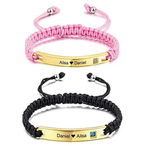 MeMeDIY Personalisierte Armband Typenschild Datum Gravierte Armbänder für Frauen Männer Mädchen Jungen Paare Fußkette Verstellbare Handgefertigte Geflochtene Seil Edelstahl Tag Liebhaber Schmuck von MeMeDIY