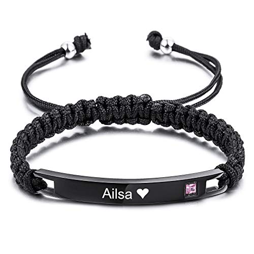 MeMeDIY Personalisierte Armband Typenschild Datum Gravierte Armbänder für Frauen Männer Mädchen Jungen Paare Fußkette Verstellbare Handgefertigte Geflochtene Seil Edelstahl Tag Liebhaber Schmuck von MeMeDIY