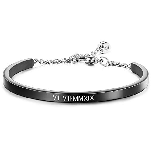 MeMeDIY Personalisierte Armbandgravur Name Identifikations-ID Angepasst Für Männer Frauen Mädchen Wasserbeständiger Verstellbarer Manschettenarmreif Aus Edelstahl (4 mm Breite, Schwarz Farbe) von MeMeDIY