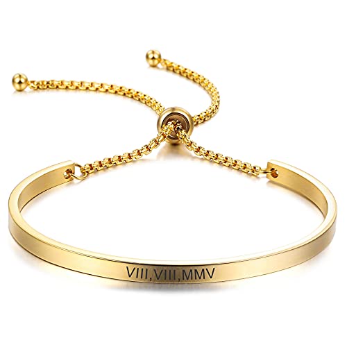 MeMeDIY Personalisierte Armbandgravur Name Identifikations-ID Angepasst für Männer Frauen Mädchen Wasserdichter Edelstahl verstellbarer Manschettenarmreif (Gold Farbe) von MeMeDIY