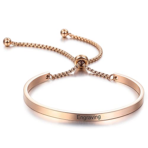 MeMeDIY Personalisierte Armbandgravur Name Identifikations-ID Angepasst für Männer Frauen Mädchen Wasserdichter Edelstahl verstellbarer Manschettenarmreif (Roségoldene Farbe) von MeMeDIY