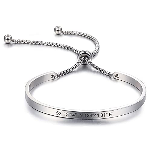 MeMeDIY Personalisierte Armbandgravur Name Identifikations-ID Angepasst für Männer Frauen Mädchen Wasserdichter Edelstahl verstellbarer Manschettenarmreif (Silber Farbe) von MeMeDIY