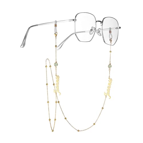 MeMeDIY Personalisierte Brillenkette mit Namen Individuelle Sonnen Brillenkette für Damen mit Perle und Geburtsstein Stilvolles Brillenband aus Edelstahl -F2 von MeMeDIY
