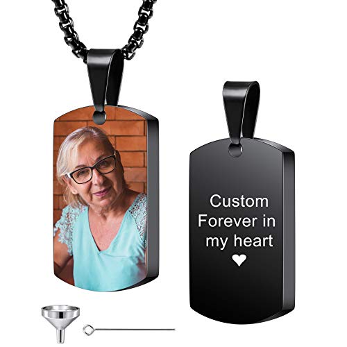 MeMeDIY Personalisierte Dog Tag Anhänger Urne Halskette Gravur Foto/Name/Datum/Kalender Angepasst für Männer Frauen Hund Katze Haustier Edelstahl Asche Andenken Einäscherung Schmuck Trichter Kit von MeMeDIY