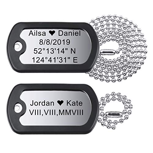 MeMeDIY Personalisierte Dog-Tag Gravur Name Customized Halskette Anhänger für Männer Frauen Armee Edelstahl, Bundle mit schwarzem Schalldämpfer und 23-Zoll-Kette (Silberfarbe) von MeMeDIY