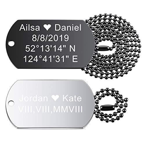 MeMeDIY Personalisierte Dog-tag Gravur Name Kundenspezifische Halskette Anhänger für Männer Frauen Armee Edelstahl Valentinstag Geschenke, mit einer 23-Zoll-Kette (Silber & Schwarz Farbe) von MeMeDIY