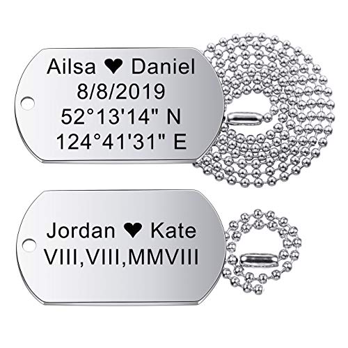 MeMeDIY Personalisierte Dog-tag Gravur Name Kundenspezifische Halskette Anhänger für Männer Frauen Armee Edelstahl Valentinstag Geschenke, mit einer 23-Zoll-Kette (Silberfarbe) von MeMeDIY